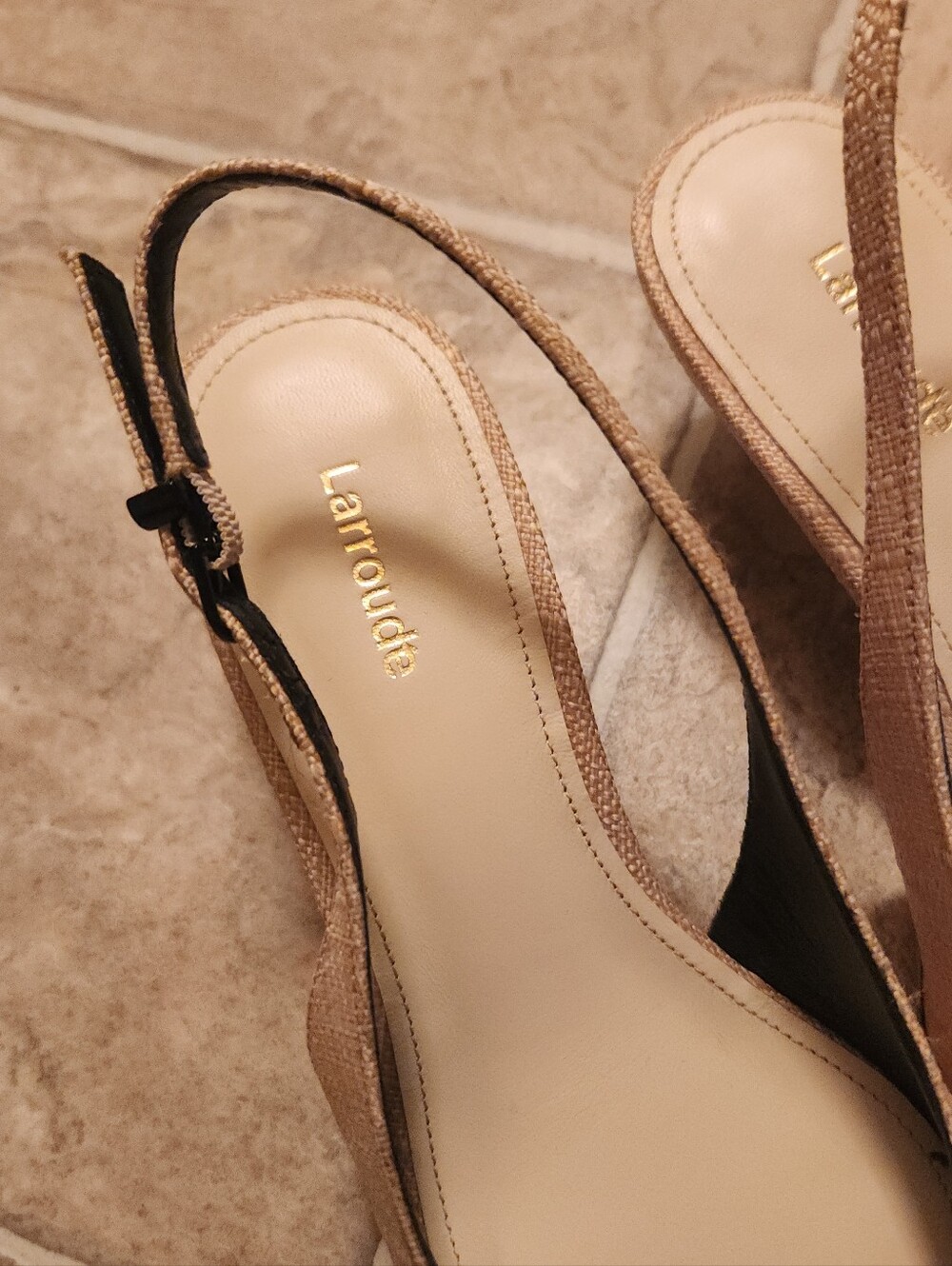Larroude Beige and Black Slingback Kitten Heels - Picture 4 of 10